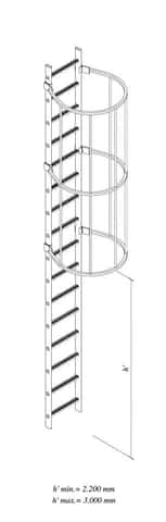 De ladderkooi mag beginnen op een hoogte tussen de 2,2 en 3 meter hoogte van het maaiveld, voor een kooiladder volgens de ISO 14122 - 4