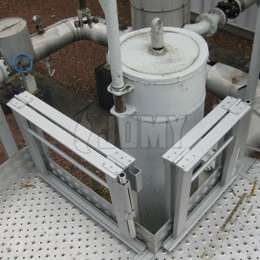 Guard rails around a filter in down position